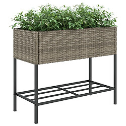 Avis vidaXL Jardinières avec étagère 2 pcs gris 90x40x75 cm résine tressée