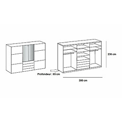 Inside 75 Armoire de rangement coulissante MARITA verre blanc 2 miroirs 3 tiroirs L 300 H 236 cm