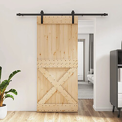 vidaXL Porte coulissante et kit de quincaillerie 90x210 cm pin massif