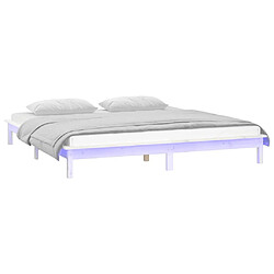 Avis Maison Chic Lit adulte - Cadre de lit à LED,Structure du lit Contemporain blanc 135x190 cm double bois massif -MN70643