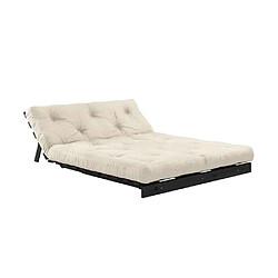 Acheter Inside 75 Canapé convertible futon ROOTS pin laqué noir matelas 140 x 200 cm coloris lin