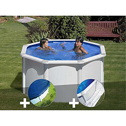 Kit piscine acier blanc Gré Fidji ronde 2,60 x 1,22 m + Bâche hiver + Tapis de sol