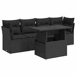 vidaXL Salon de jardin 5 pcs avec coussins noir résine tressée