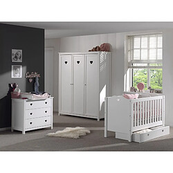 Mes Commode 3 tiroirs 90x50x85,1 cm en pin blanc - AMORENA