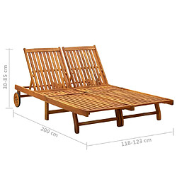 vidaXL Chaise longue de jardin 2 places avec coussins Acacia solide pas cher