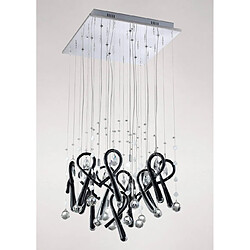 Luminaire Center Suspension Class carré 10 Ampoules chrome poli/verre noir/cristal