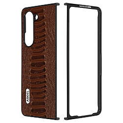 Coque pour Samsung Z Fold 5 Hybride Cuir Véritable Motif Serpent Abeel Marron