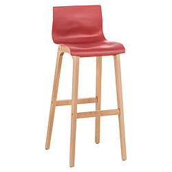 Decoshop26 Tabouret de bar design scandinave x1 structure de 4 pieds en bois assise en plastique rouge 10_0004945