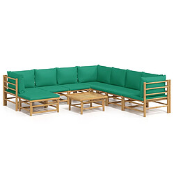 Maison Chic Salon de jardin 9 pcs + coussins - Mobilier/Meubles de jardin - Table et chaises d'extérieur vert bambou -MN63448