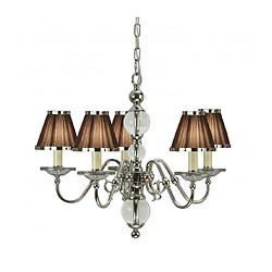 Interiors 1900 Chandelier Tilburg, nickel poli, 5 abat-jours chocolat