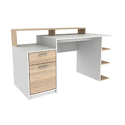 Vente-Unique Bureau avec rangements ZACHARIE - Blanc et chêne