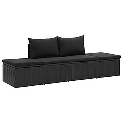 Maison Chic Chaise longue avec coussins, Transats, Bain de Soleil Résine tressée Noir