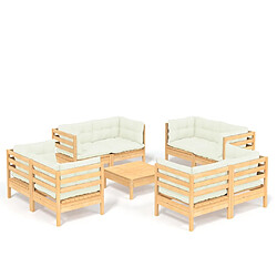 Maison Chic Salon de jardin 9 pcs + coussins - Mobilier/Meubles de jardin - Table et chaises d'extérieur crème Bois de pin -MN60074