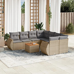 vidaXL Salon de jardin avec coussins 9 pcs beige résine tressée