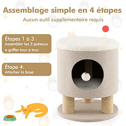 Helloshop26 Arbre à chat 47 cm avec condo et poteaux griffoir charge 60 kg tour de jeux pour chats avec balle en peluche beige 20_0001610