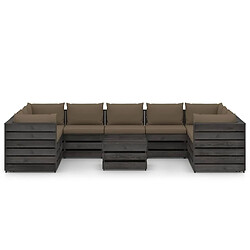 vidaXL Salon de jardin 10 pcs avec coussins Bois imprégné de gris