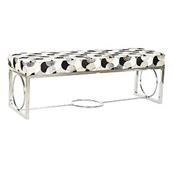 Pegane Banquette rectangulaire en acier argenté et cuir blanc, noir - Longueur 122 x Profondeur 41 x hauteur 44 cm