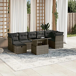 vidaXL Salon de jardin 8 pcs avec coussins gris résine tressée