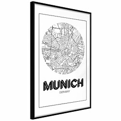 Paris Prix Affiche Murale Encadrée City Map Munich Round 20 x 30 cm Noir