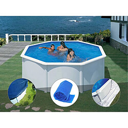 Kit piscine acier blanc Gré Fidji ronde 3,70 x 1,22 m + Bâche hiver + Bâche à bulles + Tapis de sol