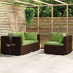 vidaXL Salon de jardin 3 pcs avec coussins Marron Résine tressée