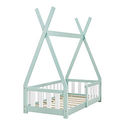 Acheter Lit Tipi pour Enfants Helsingborg avec Grille de Sécurité Pin 140 x 70 cm Menthe [en.casa]