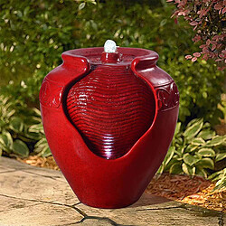 Avis Fontaine extérieur jardin décoration chute d’eau cascade pot amphore rouge avec éclairage LED Peaktop YG0034AZ-EU