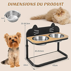 Helloshop26 Gamelle chat chien surélevée hauteur réglable bols double en inox marqueur porte-gamelles pour chiots cadre en métal 20_0006883 pas cher