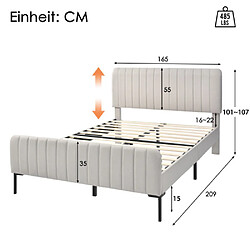 Acheter ComfortXL Lit Double Avec Cadre De Lit à Lattes Et Tête De Lit Réglable En Lin Beige 160 X 200 Cm