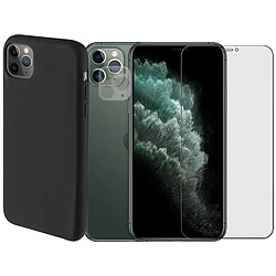 Protection intégrale Verre Trempé pour iPhone 11 Pro + Verre Trempé Caméra Arrière + Coque souple silicone Noire - Visiodirect -