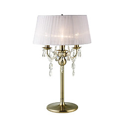 Acheter Luminaire Center Lampe de Table Olivia avec Abat jour blanc 3 Ampoules laiton antique/cristal