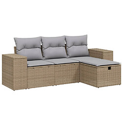 vidaXL Salon de jardin avec coussins 4pcs mélange beige résine tressée