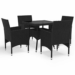 Salle à dîner de jardin 5 pcs,Table et chaise à manger Noir Résine tressée et verre -MN65407