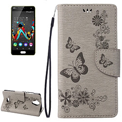 Wewoo Coque gris Wiko U Feel Lite Étui en cuir à rabat avec motif fleurs et papillon avec boucle magnétique Titulaire & Slots de cartes Portefeuille