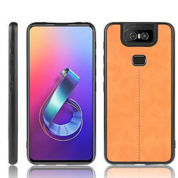 Wewoo Coque Rigide Pour Asus Zenfone 6 ZS630KL Antichoc Couture Motif Vache Peau PC + PU + TPU Orange