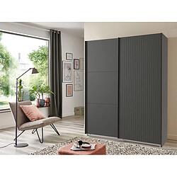 Pegane Armoire à portes coulissantes coloris graphite - Longueur 200 x Hauteur 216 x Profondeur 65 cm