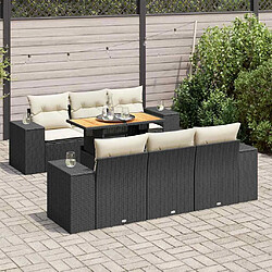 vidaXL Salon de jardin 7 pcs avec coussins noir résine tressée