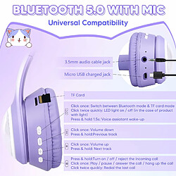 Acheter Casque Bluetooth sans fil pour filles YUANFU-AKZ-02 (casque Bluetooth avec microphone - violet)