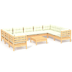 Maison Chic Salon de jardin 10 pcs avec coussins | Ensemble de Table et chaises | Mobilier d'Extérieur crème Bois de pin -GKD18698