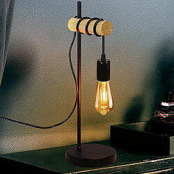 NETTLIFE Lampe de table en bois de chevet Vintage Noir Rétro E27 en design industriel rustique Lampe de chevet Câble avec interrupteur