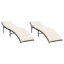 vidaXL Chaises longues lot de 2 avec coussins marron résine tressée