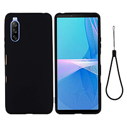 Coque en silicone Liquide bien protégé de couleur unie avec sangle noir pour votre Sony Xperia 10 III