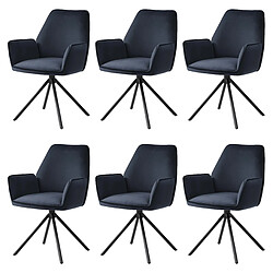 Decoshop26 Lot de 6 chaises de salle à manger rotative avec accoudoirs en velours bleu anthracite cadre trépied noir 04_0000861