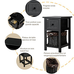 Helloshop26 Lot de 2 tables de chevet table de nuit avec 1 tiroir et 1 panier 28 x 31 x 45 cm noir 20_0004897