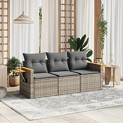 vidaXL Salon de jardin avec coussins 3 pcs gris résine tressée