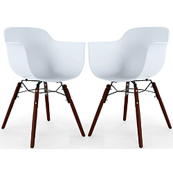 ICONIK INTERIOR Chaise de Salle à Manger - Design Scandinave - Pieds en Bois Sombre - Lot de 2 - Nordika Blanc