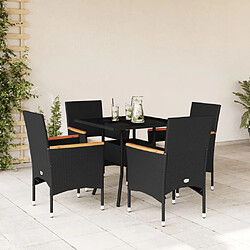 vidaXL Ensemble à manger de jardin et coussins 5 pcs noir rotin verre