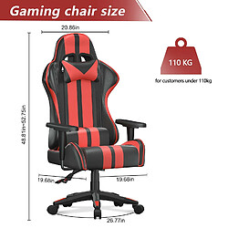 Acheter Fauteuil Gamer - BIGZZIA Chaise Gaming Ergonomique - Siège Gamer avec appui-tête et oreiller lombaires - Inclinable 90 °-155 ° -Noir et Rouge