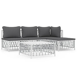 Maison Chic Salon de jardin 5 pcs avec coussins - Table et chaises d'extérieur - Mobilier/Meubles de jardin Moderne blanc acier -MN51213