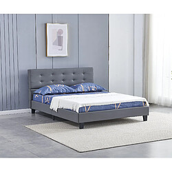 Acheter Sensoreve Lit 120x190cm simili cuir gris avec tête de lit boutonnée, sommier lattes en bois